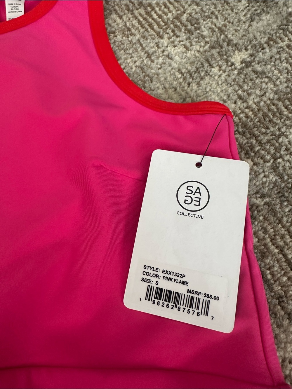 Sage Hot Pink Athletic Tank Dress with Red Trim - Picture 2 of 5